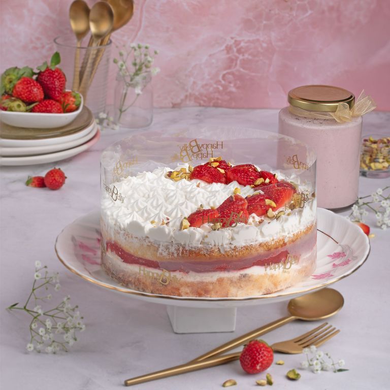 Strawberry Tres Leches With Strawberry Sauce - Eggless 
